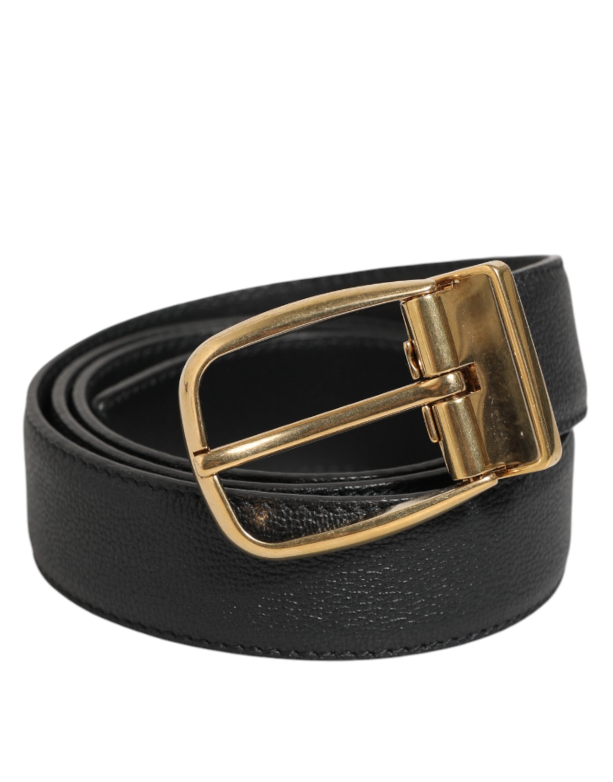 Dolce & Gabbana Black Leather Classic Metal Logo Buckle Belt - Zeiniez