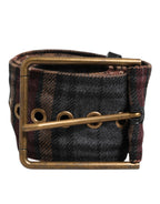 Dolce & Gabbana Plaid Fabric Logo Plate Brass Buckle Belt - Zeiniez