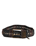 Dolce & Gabbana Plaid Fabric Logo Plate Brass Buckle Belt - Zeiniez