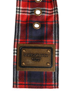 Dolce & Gabbana Red Plaid Fabric Logo Plate Brass Buckle Belt - Zeiniez