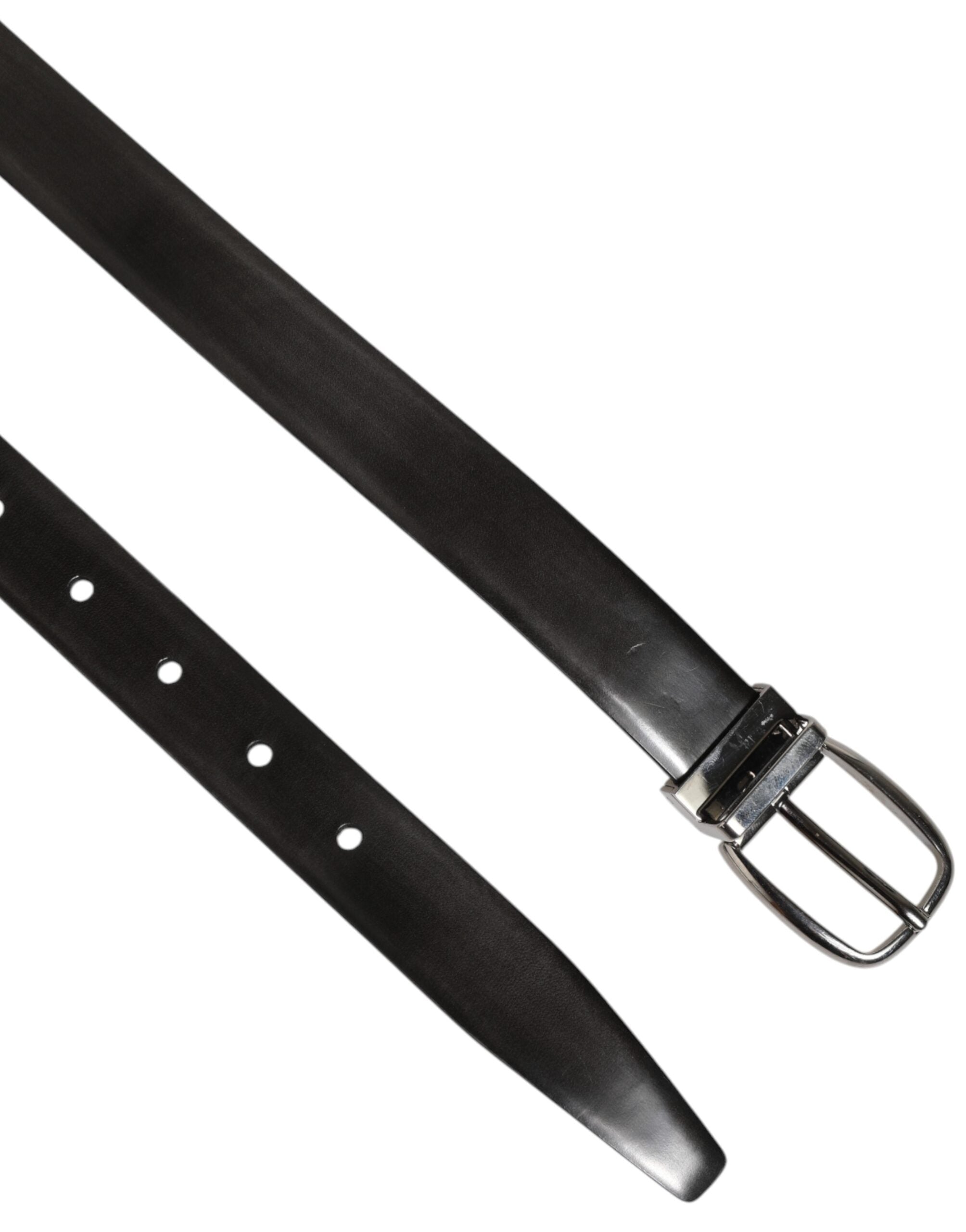 Dolce & Gabbana Black Classic Leather Silver-Tone Buckle Belt - Zeiniez