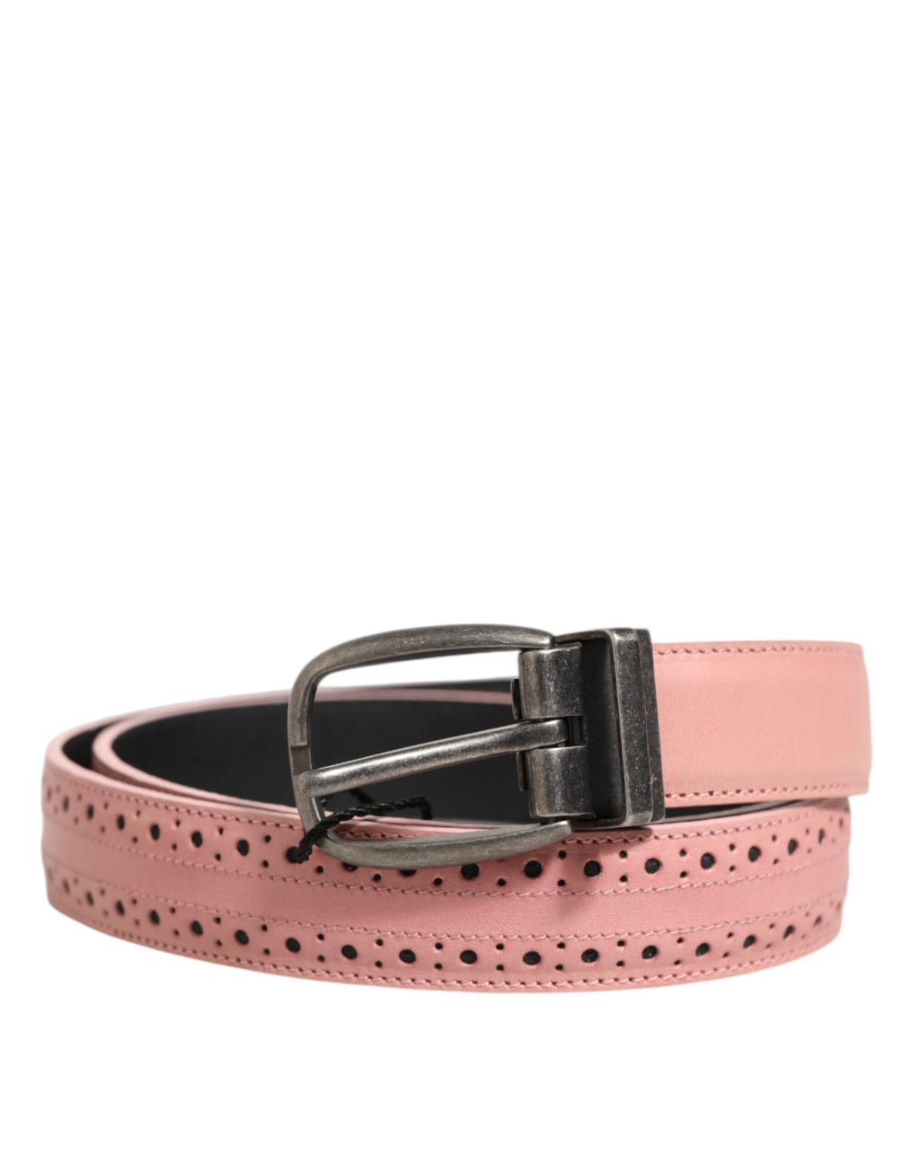 Dolce & Gabbana Pink Leather Perforated Detailing Buckle Belt - Zeiniez