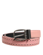 Dolce & Gabbana Pink Leather Perforated Detailing Buckle Belt - Zeiniez