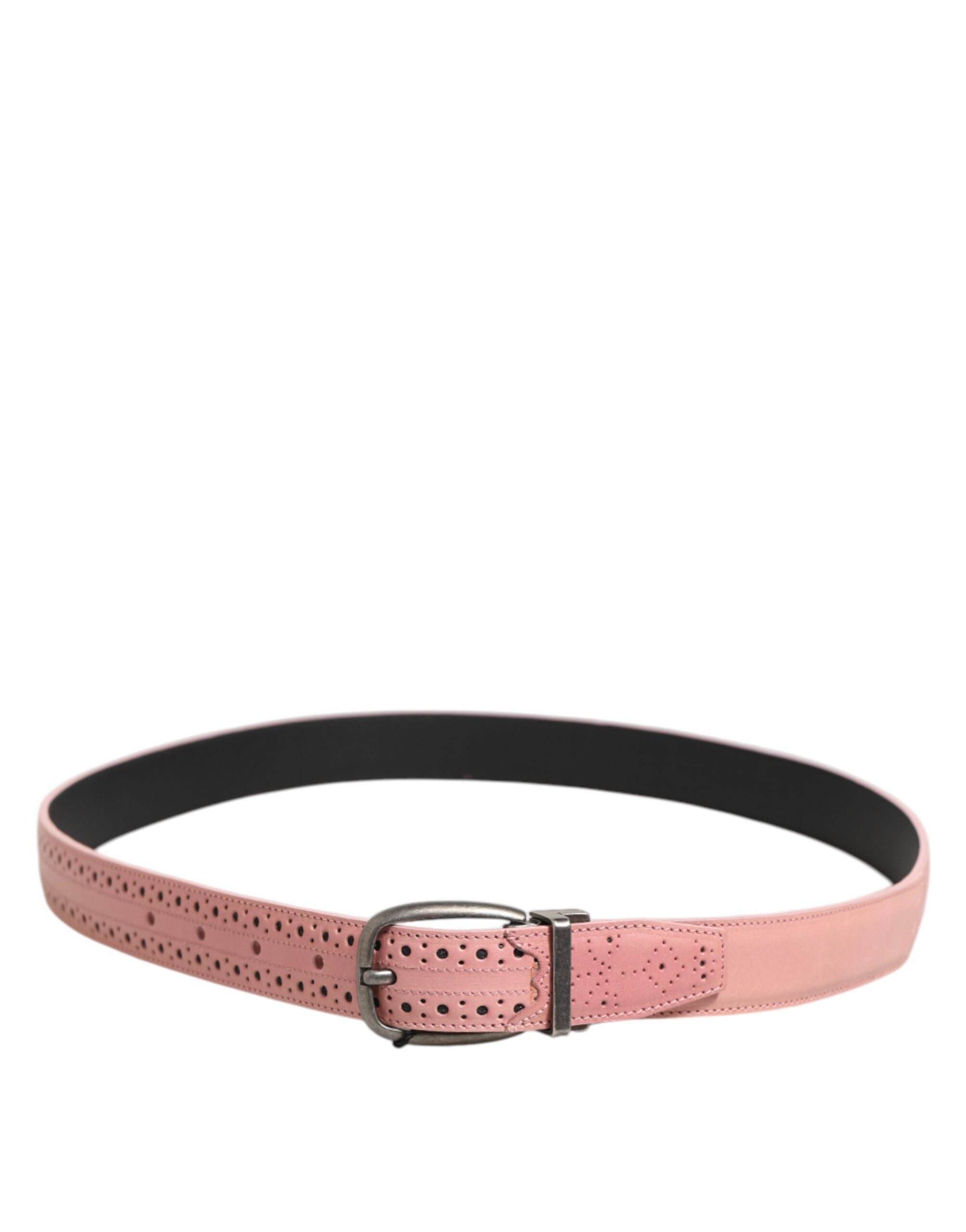 Dolce & Gabbana Pink Leather Perforated Detailing Buckle Belt - Zeiniez