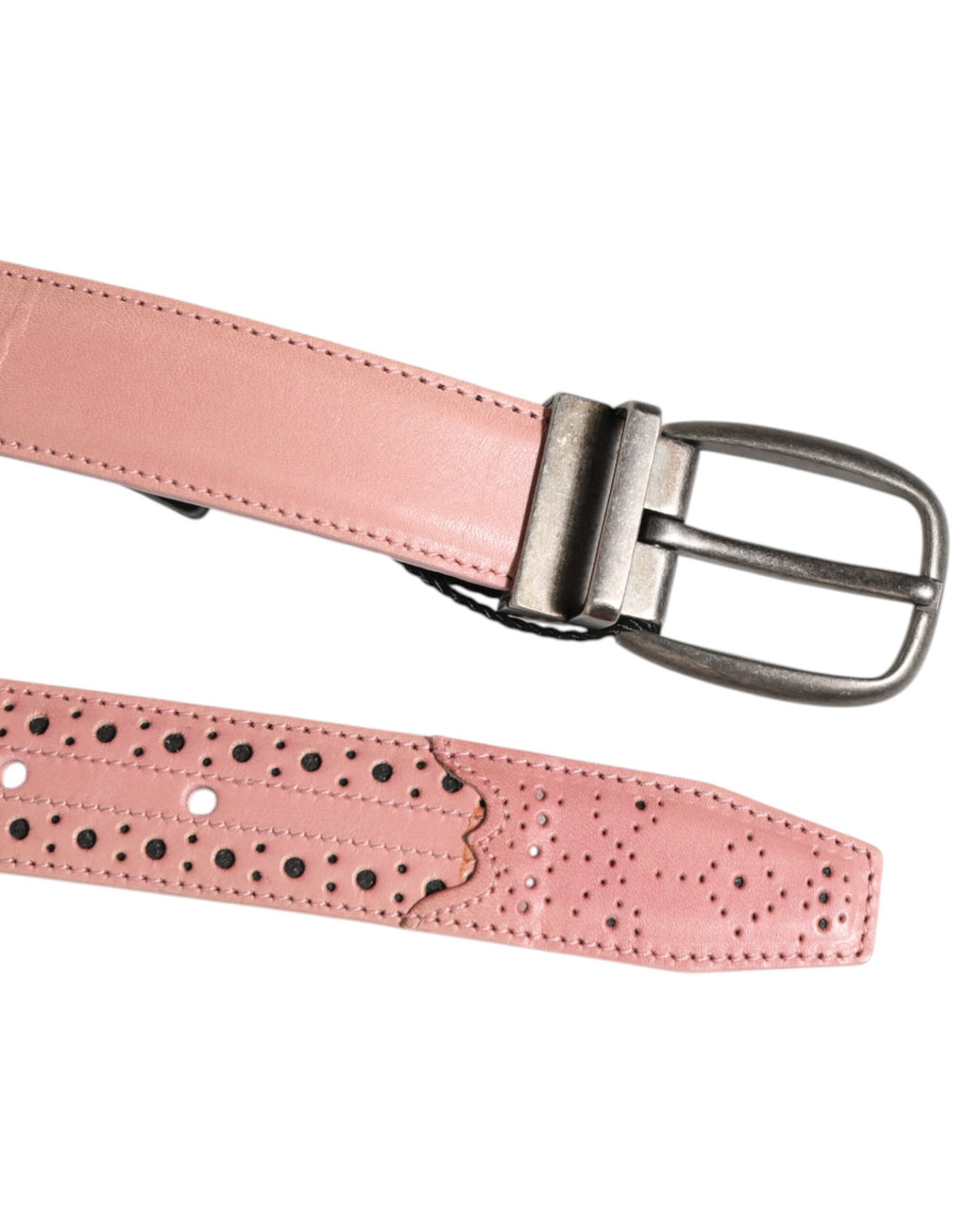 Dolce & Gabbana Pink Leather Perforated Detailing Buckle Belt - Zeiniez
