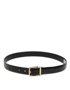 Dolce & Gabbana Black Classic Leather Gold-Tone Buckle Belt - Zeiniez