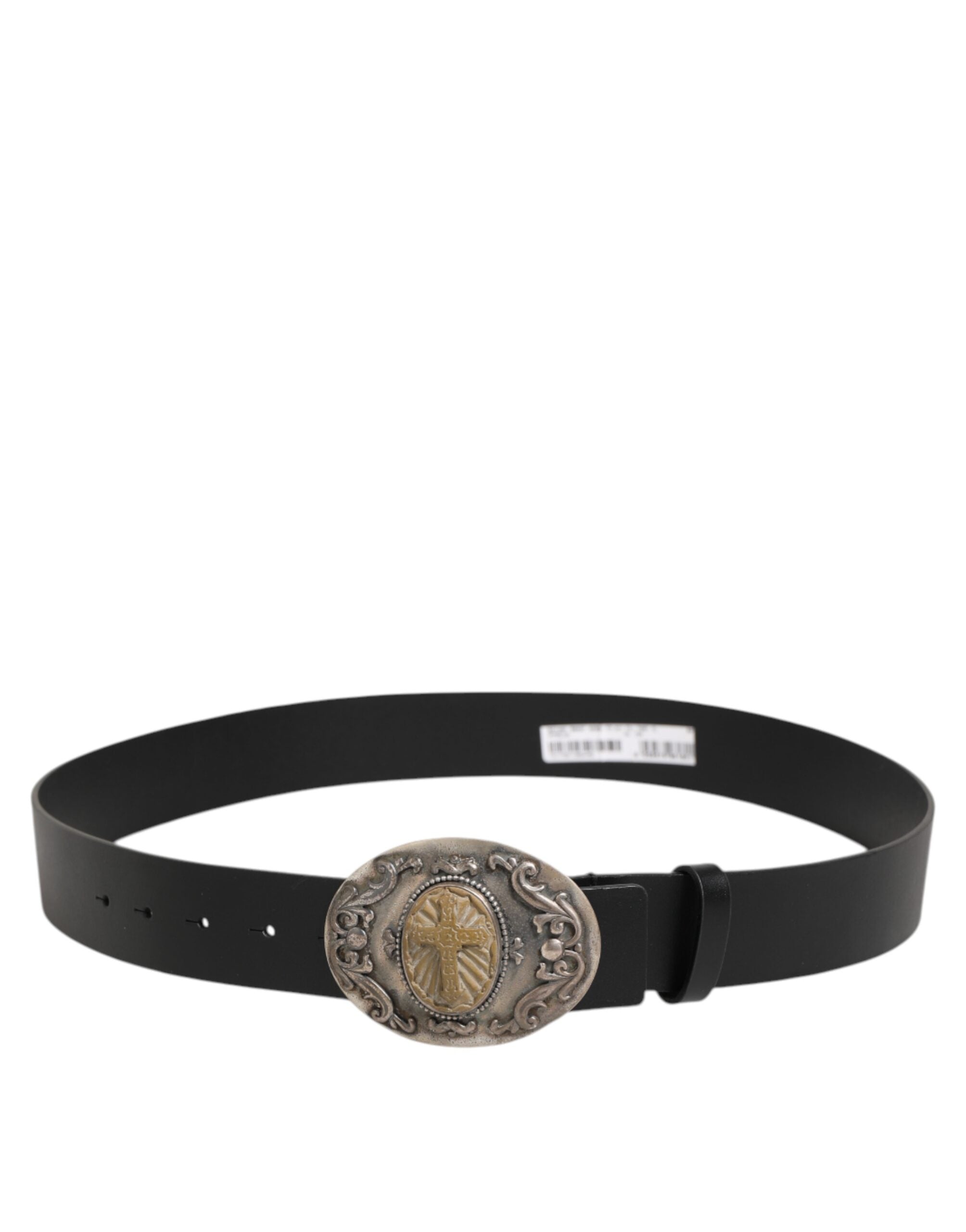 Dolce & Gabbana Black Leather Ornate Metal Buckle Men Belt - Zeiniez
