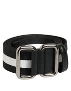 Dolce & Gabbana Black White Striped Metal Buckle Men Belt - Zeiniez