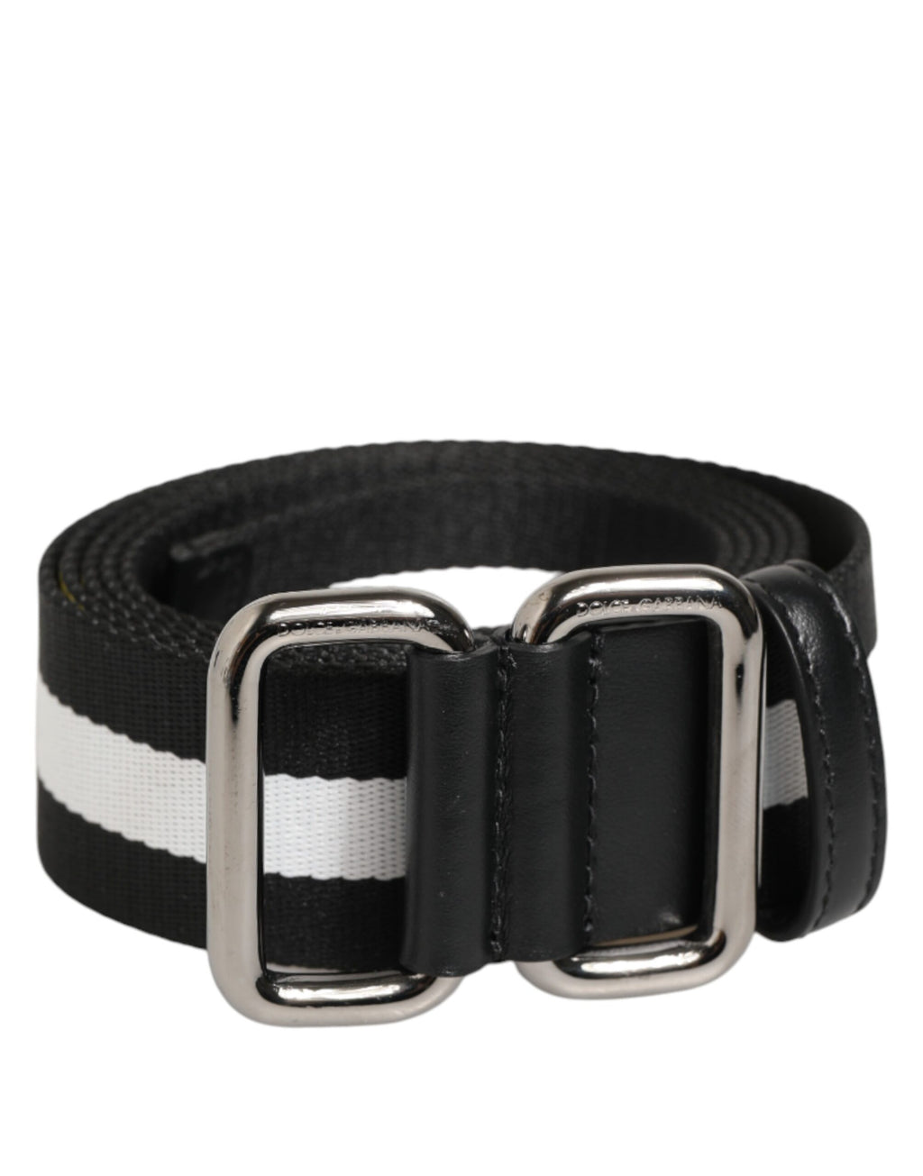 Dolce & Gabbana Black White Striped Metal Buckle Men Belt - Zeiniez