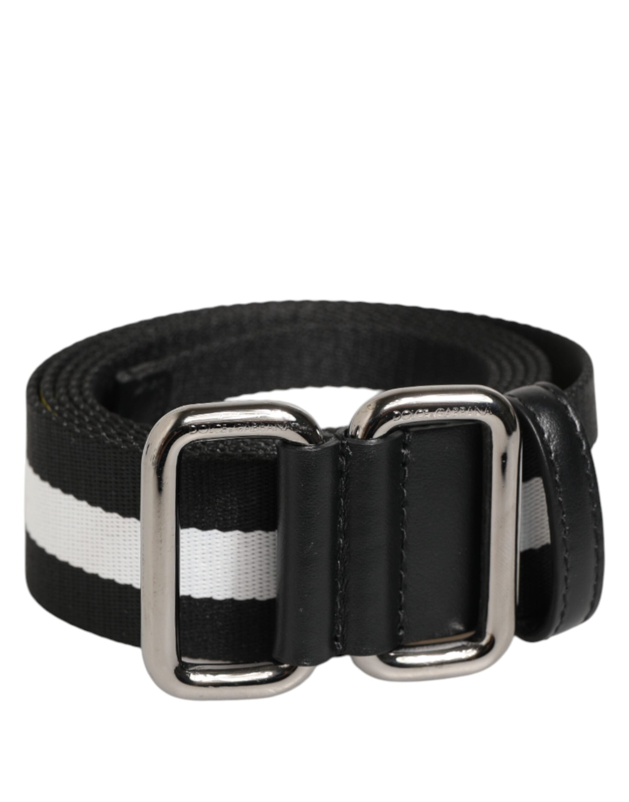 Dolce & Gabbana Black White Striped Metal Buckle Men Belt - Zeiniez
