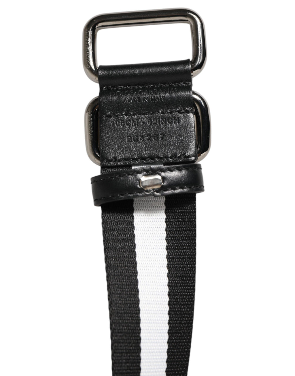 Dolce & Gabbana Black White Striped Metal Buckle Men Belt - Zeiniez