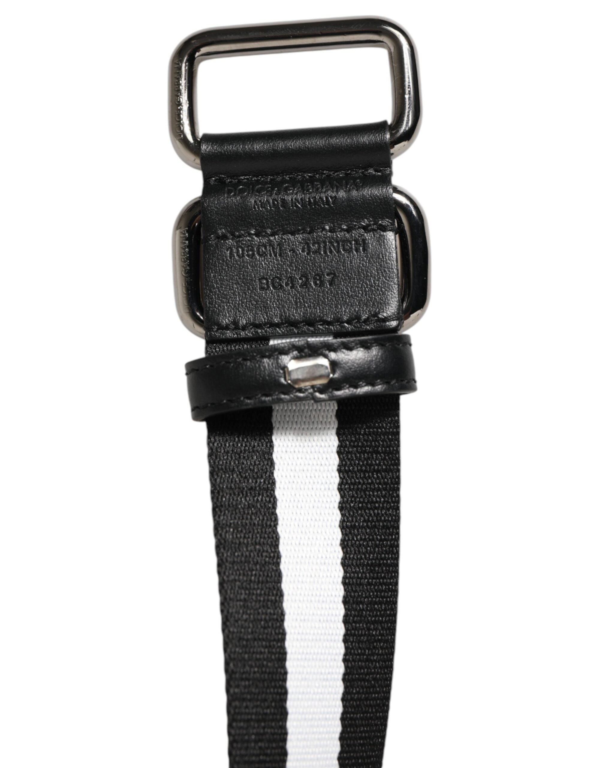 Dolce & Gabbana Black White Striped Metal Buckle Men Belt - Zeiniez