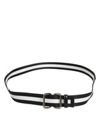 Dolce & Gabbana Black White Striped Metal Buckle Men Belt - Zeiniez