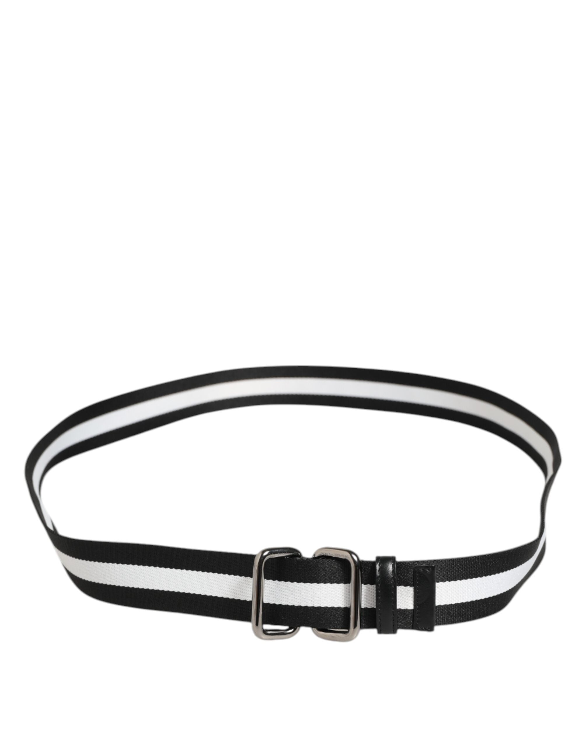 Dolce & Gabbana Black White Striped Metal Buckle Men Belt - Zeiniez