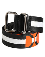 Dolce & Gabbana Black White Striped Logo Metal Buckle Belt - Zeiniez