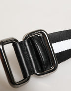Dolce & Gabbana Black White Striped Logo Metal Buckle Belt - Zeiniez