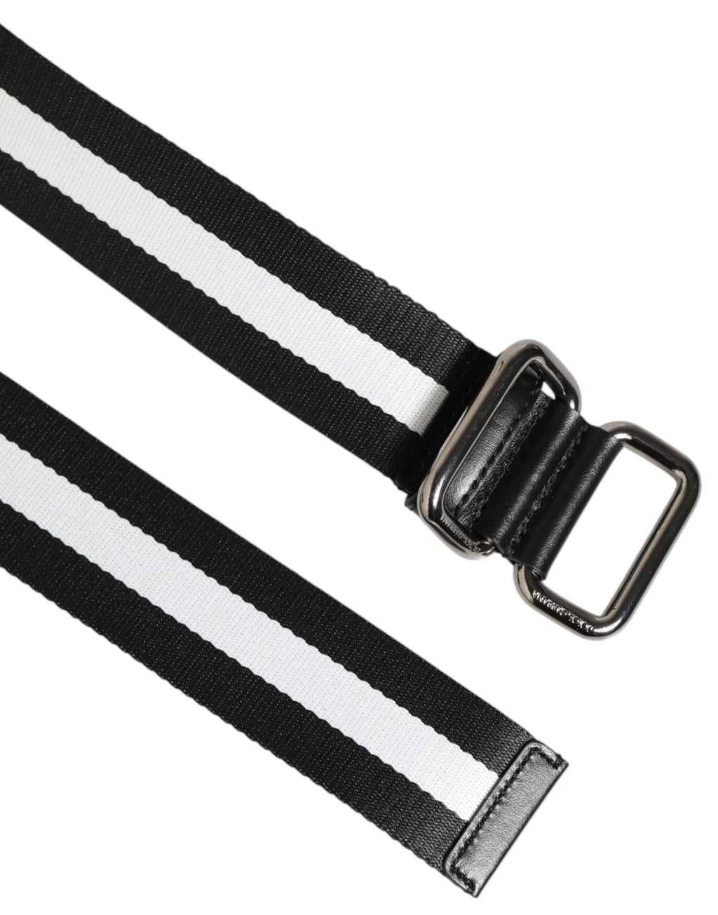 Dolce & Gabbana Black White Striped Logo Metal Buckle Belt - Zeiniez