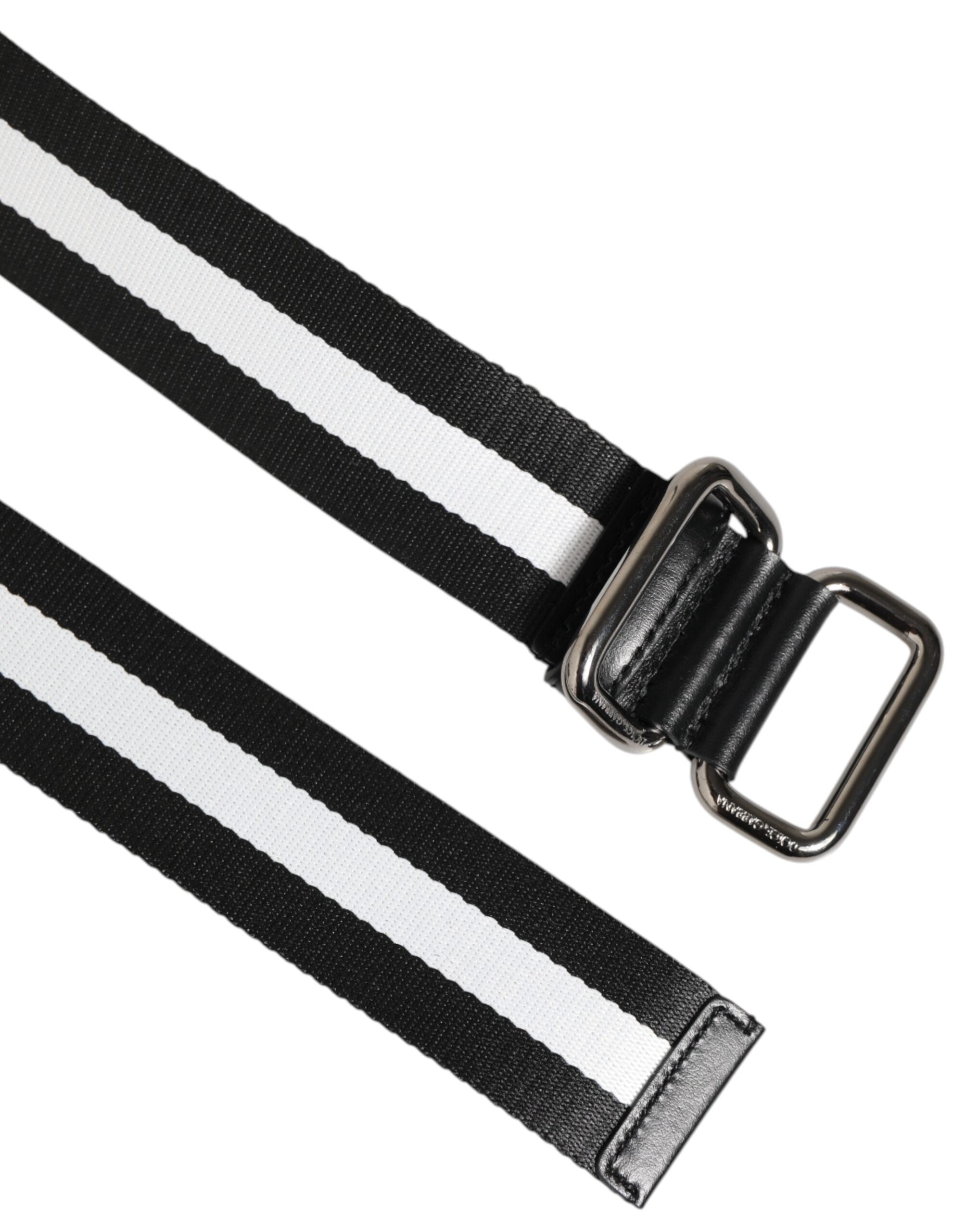 Dolce & Gabbana Black White Striped Logo Metal Buckle Belt - Zeiniez