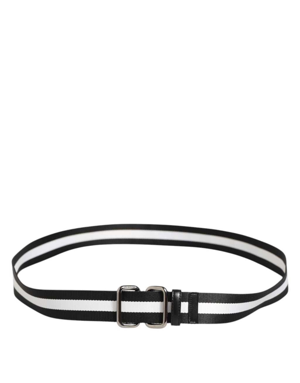 Dolce & Gabbana Black White Striped Logo Metal Buckle Belt - Zeiniez