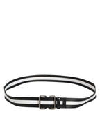 Dolce & Gabbana Black White Striped Logo Metal Buckle Belt - Zeiniez
