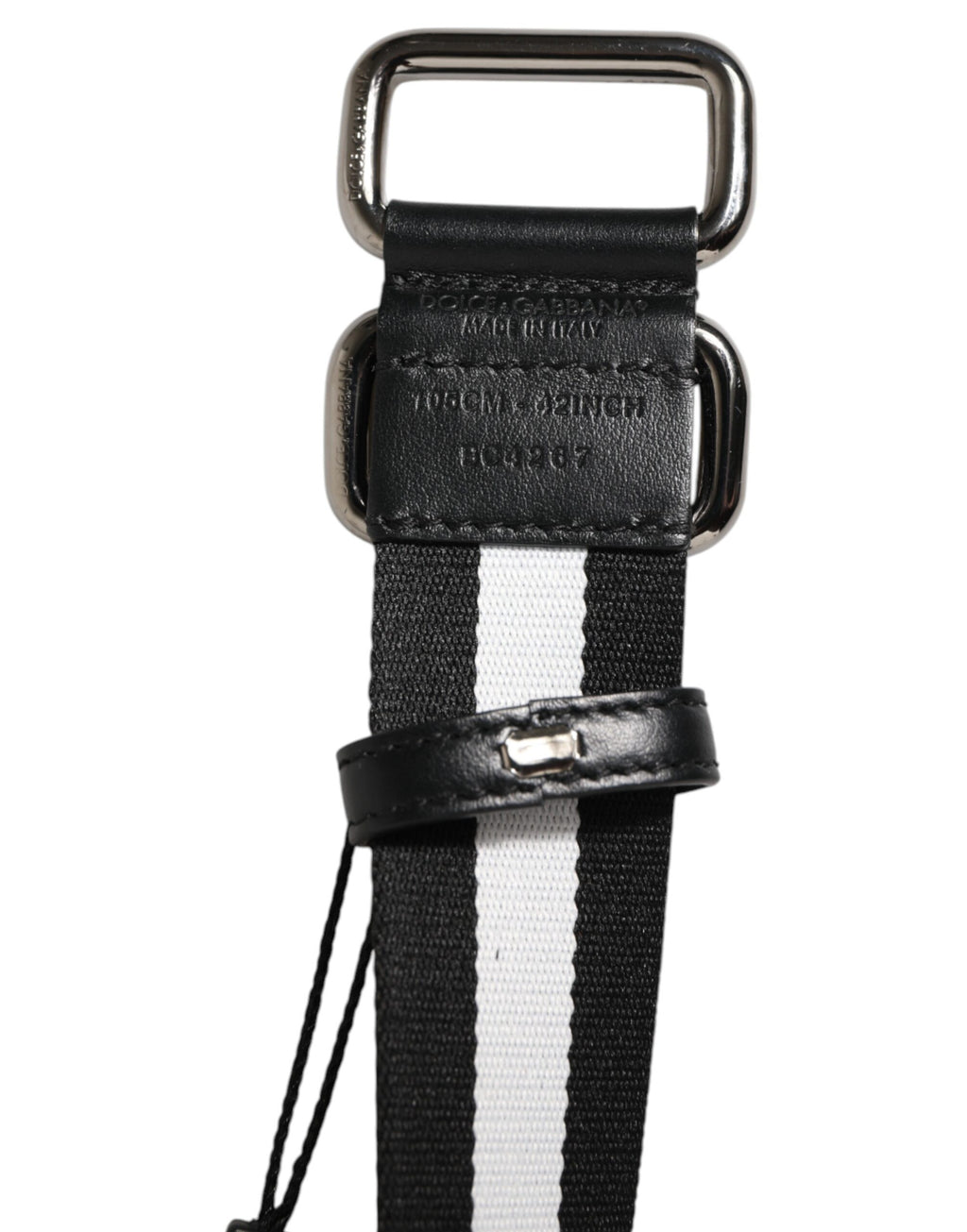 Dolce & Gabbana Black White Striped Logo Metal Buckle Belt - Zeiniez