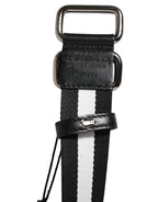 Dolce & Gabbana Black White Striped Logo Metal Buckle Belt - Zeiniez