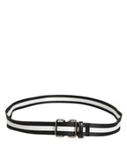 Dolce & Gabbana Black White Striped Logo Metal Buckle Belt - Zeiniez