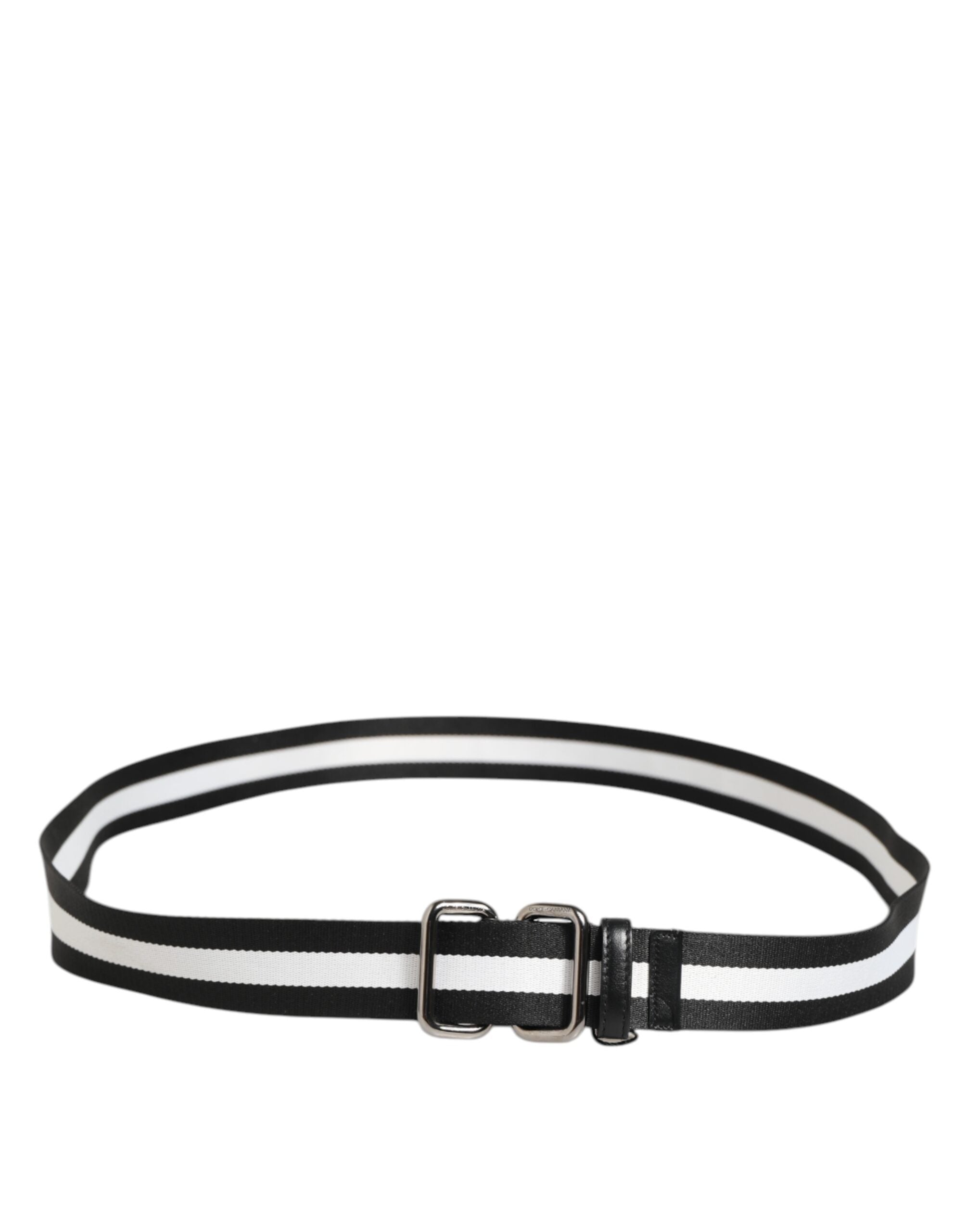 Dolce & Gabbana Black White Striped Logo Metal Buckle Belt - Zeiniez