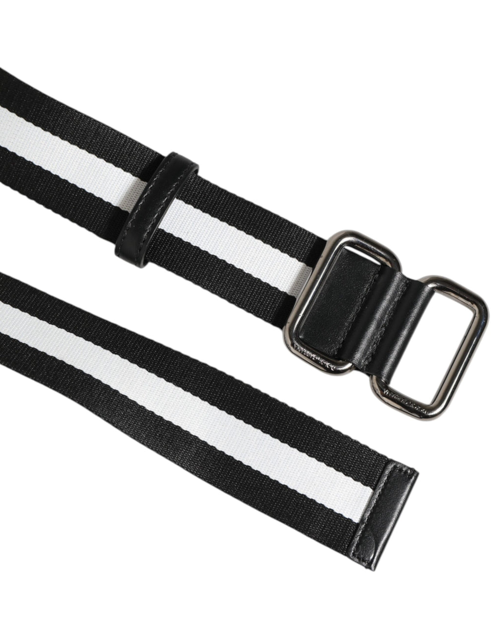 Dolce & Gabbana Black White Striped Logo Metal Buckle Belt - Zeiniez