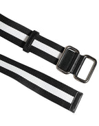 Dolce & Gabbana Black White Striped Logo Metal Buckle Belt - Zeiniez