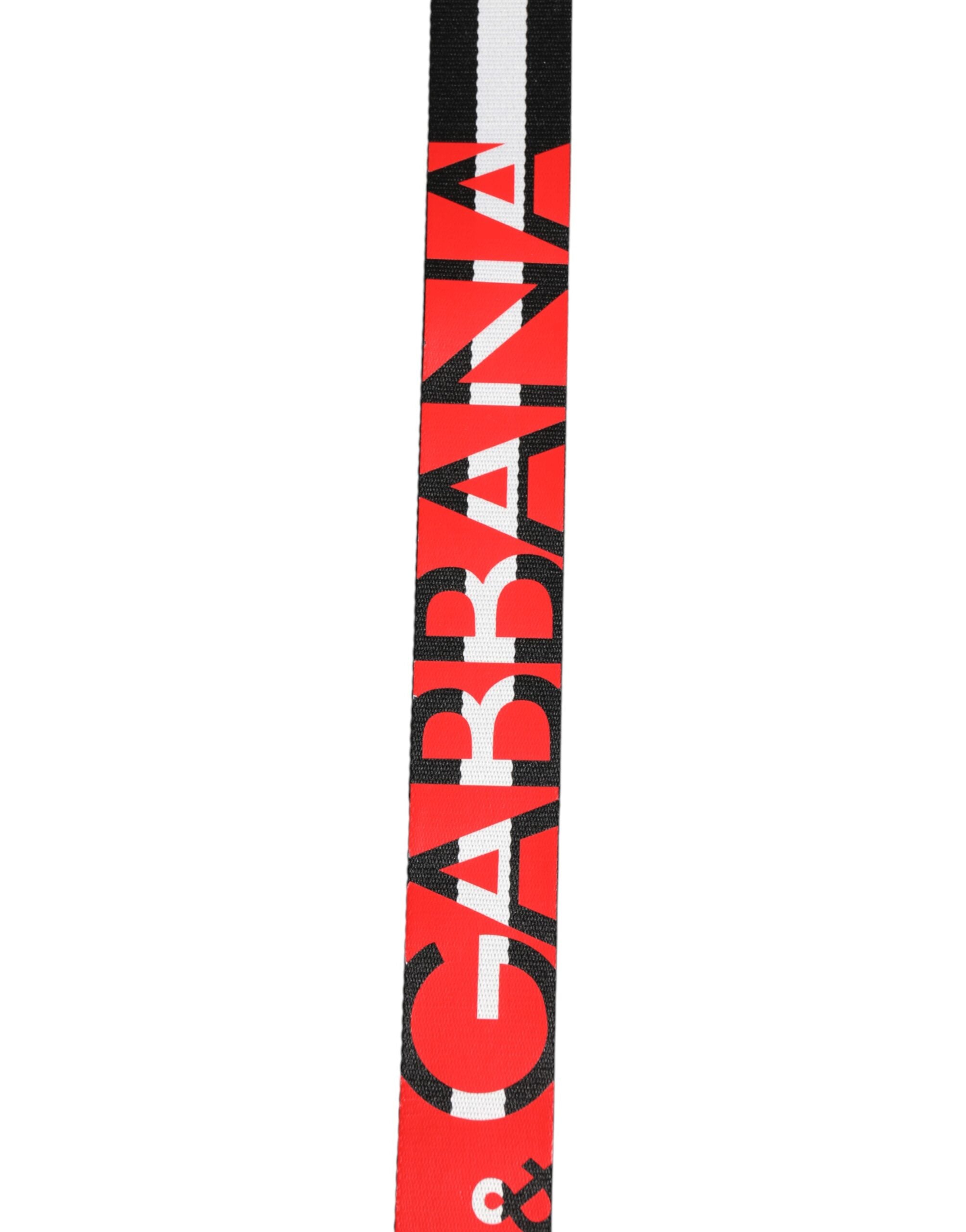 Dolce & Gabbana Black White Striped Logo Metal Buckle Belt - Zeiniez