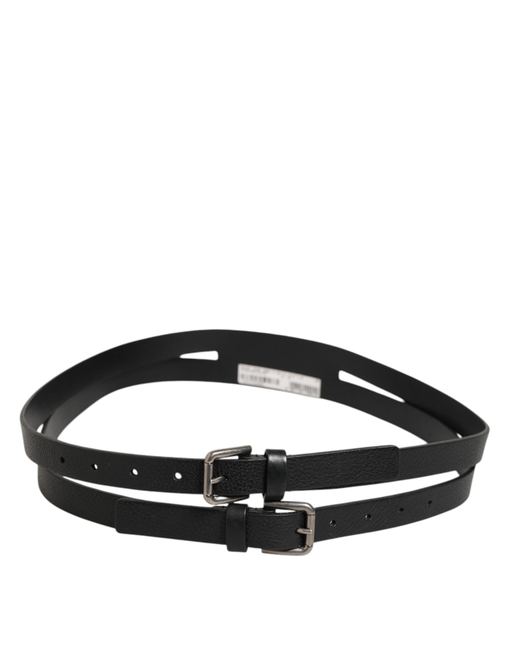 Dolce & Gabbana Black Double Strap Leather Gold Buckle Belt - Zeiniez