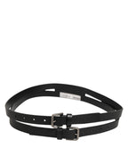 Dolce & Gabbana Black Double Strap Leather Gold Buckle Belt - Zeiniez