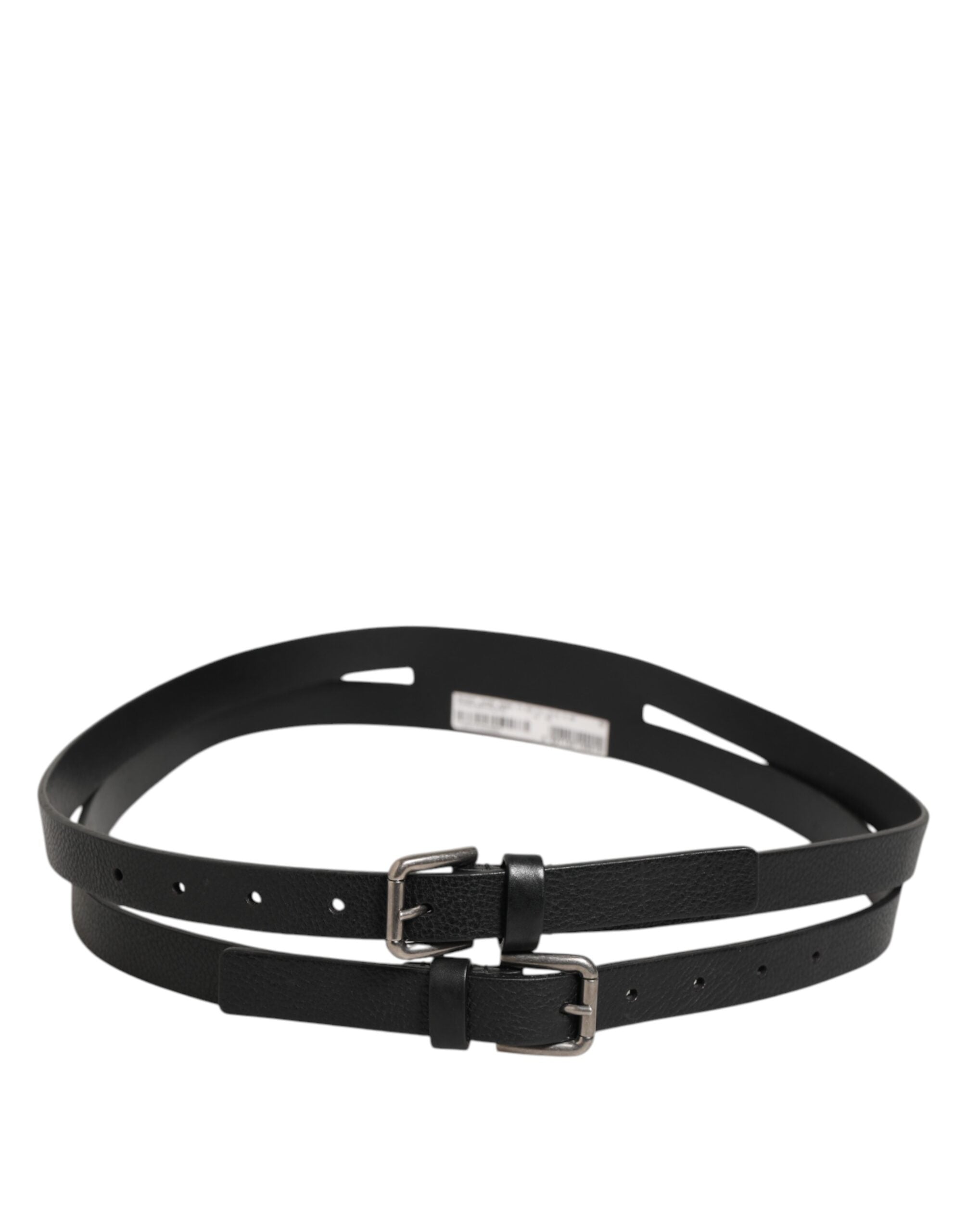 Dolce & Gabbana Black Double Strap Leather Gold Buckle Belt - Zeiniez
