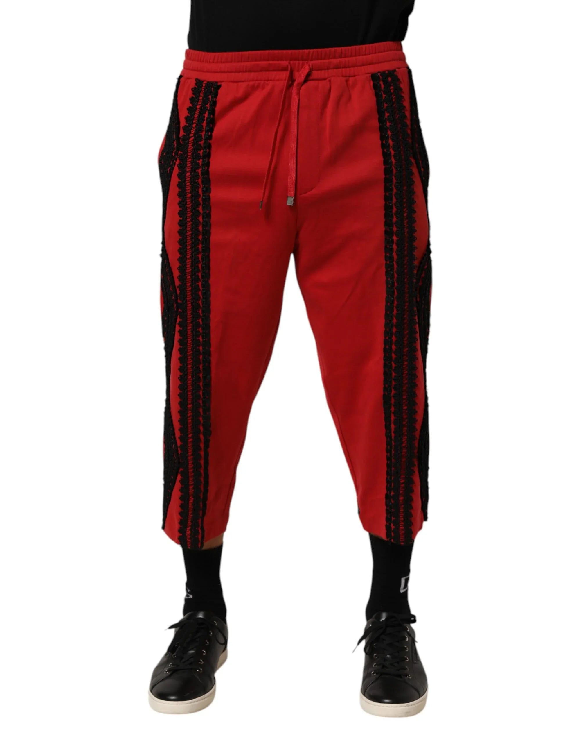 Dolce & Gabbana Red Embroidered Casual Cropped Trouser Pants - Zeiniez