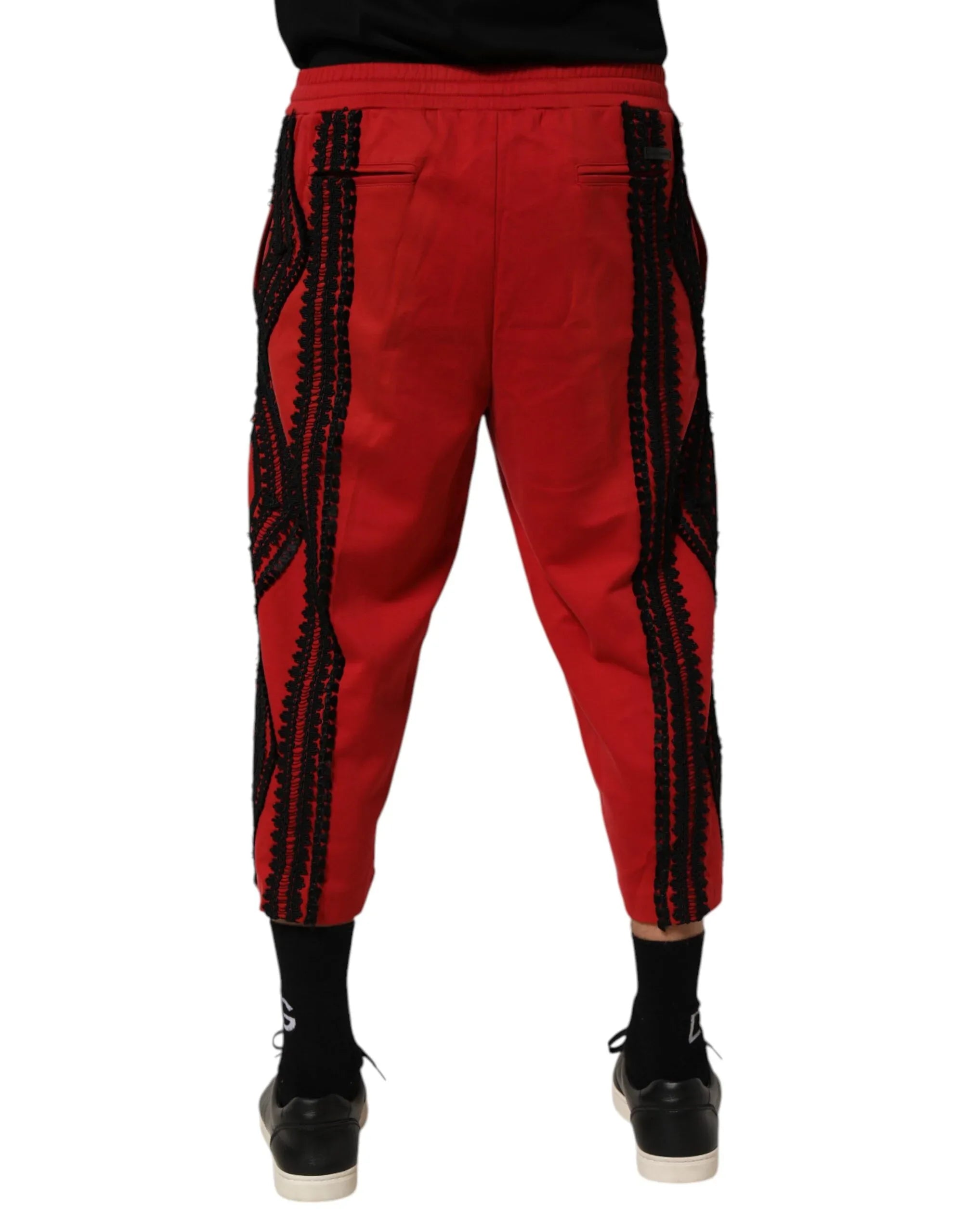 Dolce & Gabbana Red Embroidered Casual Cropped Trouser Pants - Zeiniez