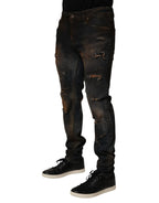 Dolce & Gabbana Black Cotton Skinny Tattered Men Denim Jeans - Zeiniez