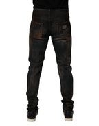 Dolce & Gabbana Black Cotton Skinny Tattered Men Denim Jeans - Zeiniez