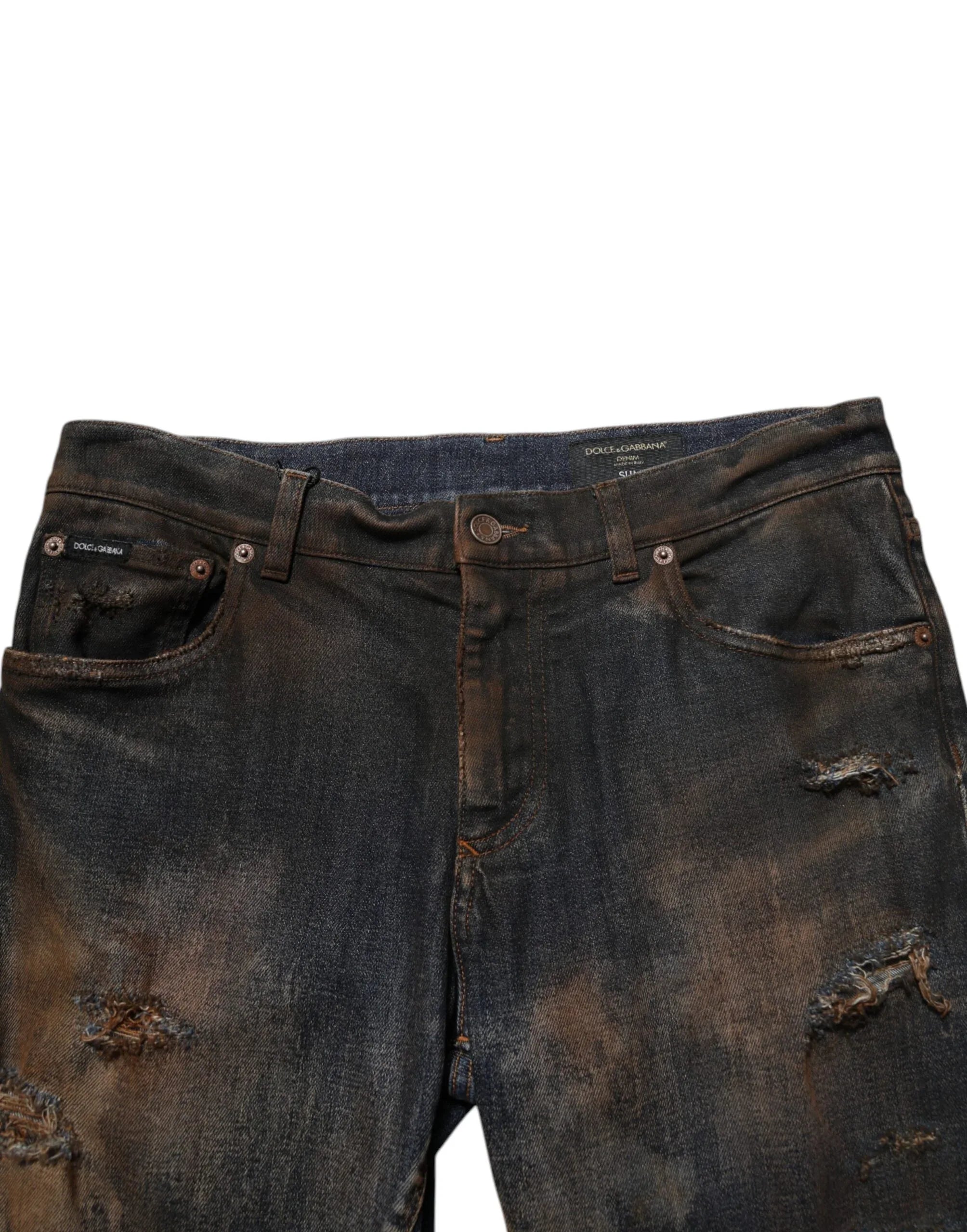 Dolce & Gabbana Black Cotton Skinny Tattered Men Denim Jeans - Zeiniez