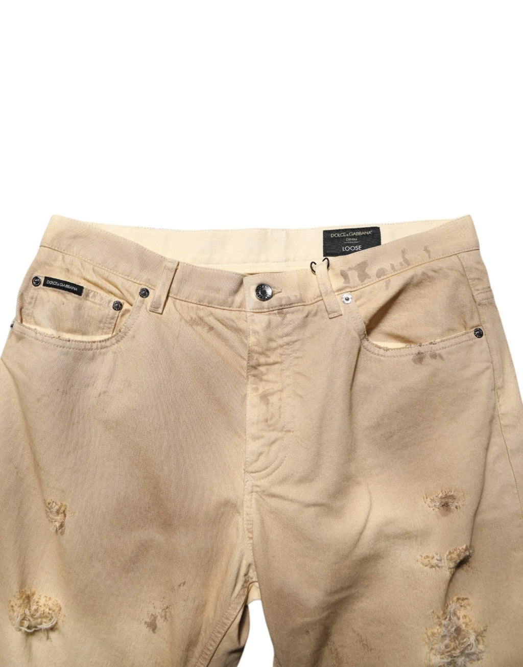 Dolce & Gabbana Beige Cotton Loose Tattered Men Denim Jeans - Zeiniez