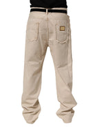 Dolce & Gabbana Beige Cotton Straight Denim Trouser Jeans - Zeiniez