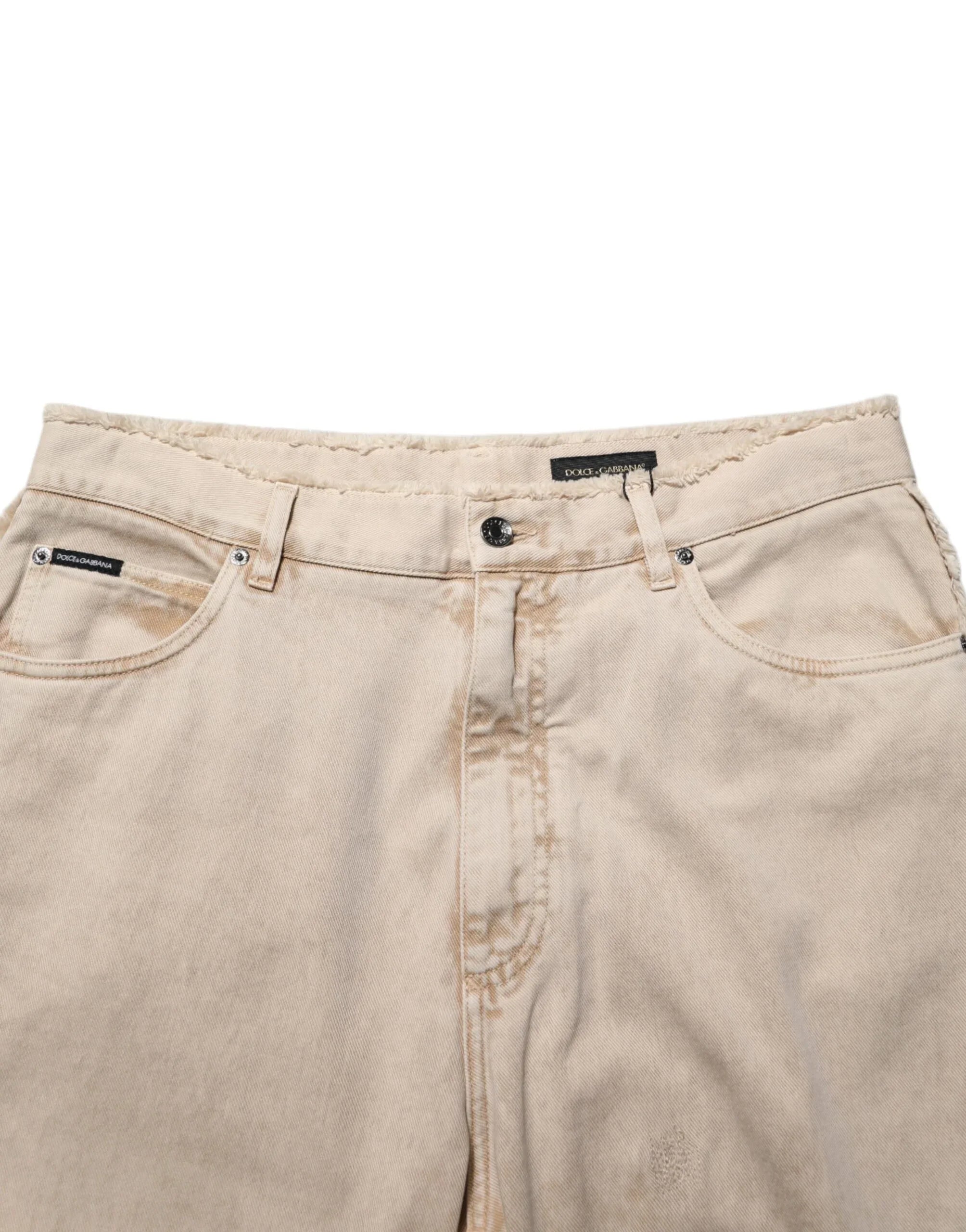 Dolce & Gabbana Beige Cotton Straight Denim Trouser Jeans - Zeiniez