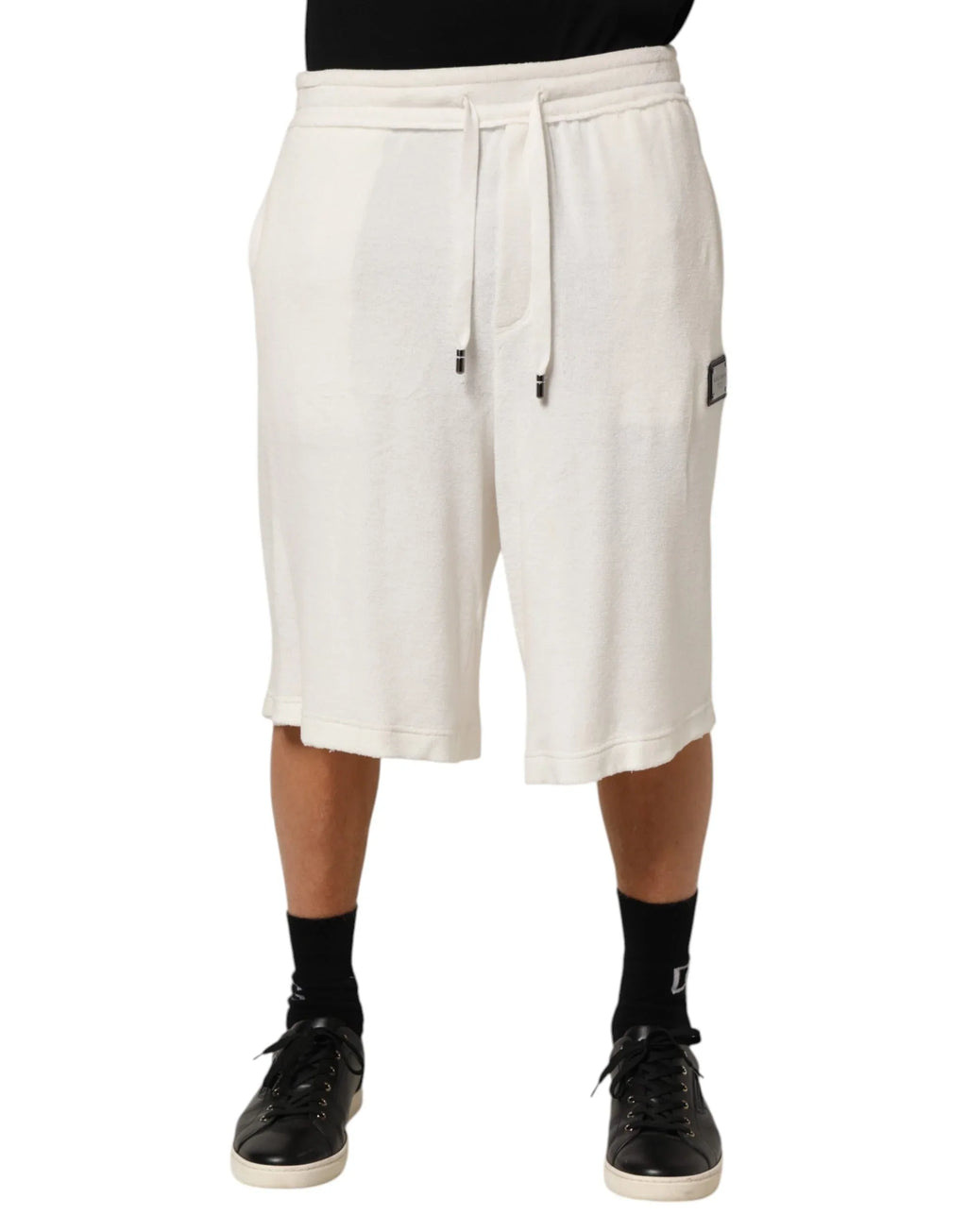Dolce & Gabbana White Cotton Logo Plaque Men Bermuda Shorts - Zeiniez