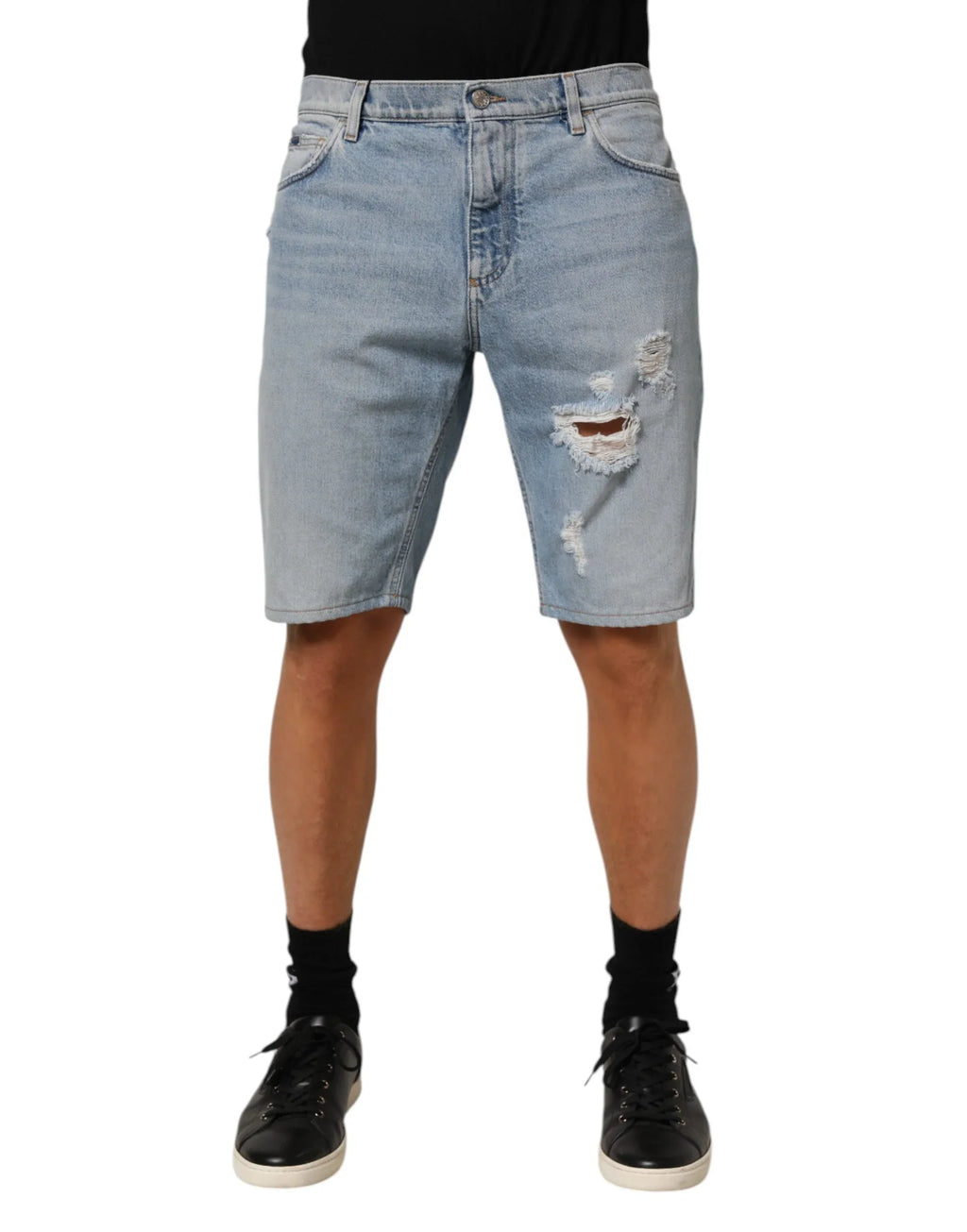 Dolce & Gabbana Blue Cotton Distressed Denim Bermuda Shorts - Zeiniez