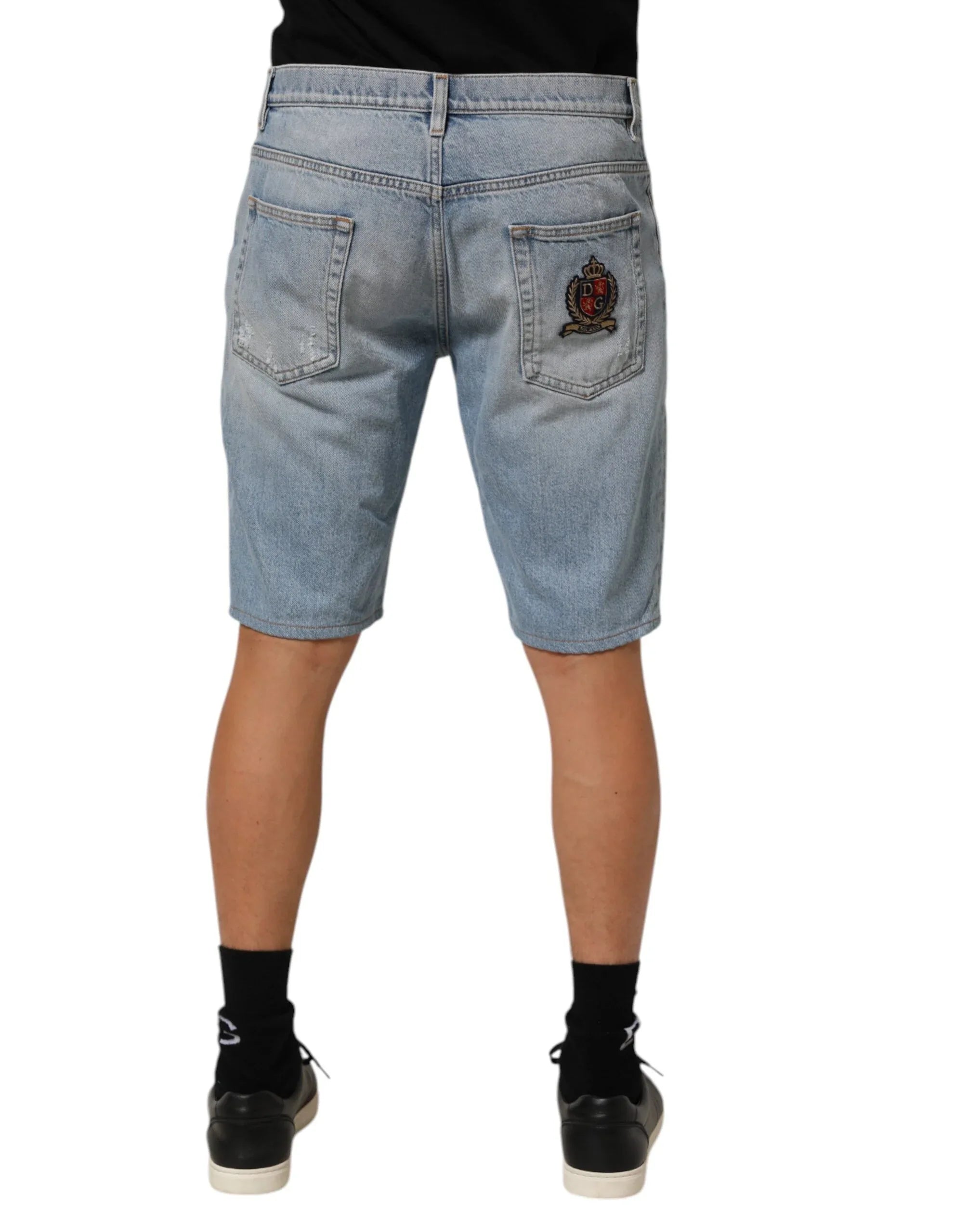 Dolce & Gabbana Blue Cotton Distressed Denim Bermuda Shorts - Zeiniez