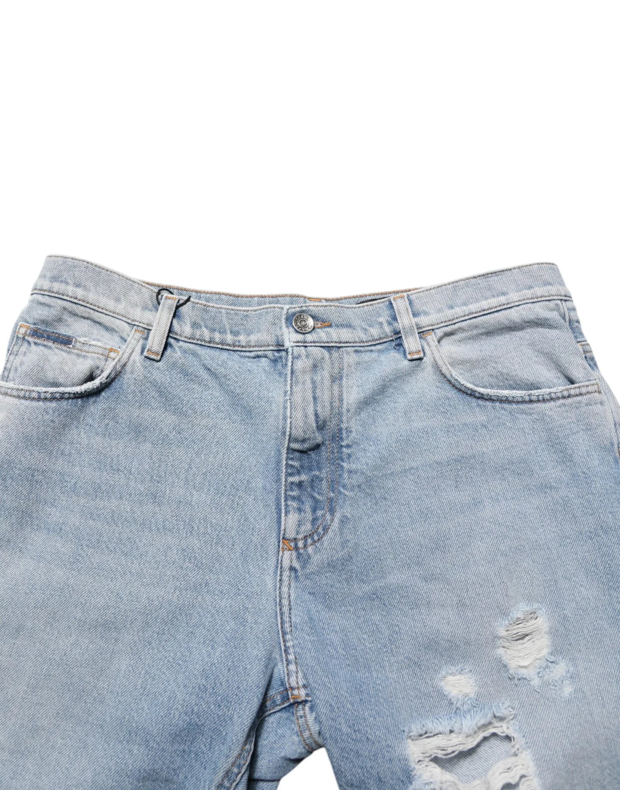 Dolce & Gabbana Blue Cotton Distressed Denim Bermuda Shorts - Zeiniez