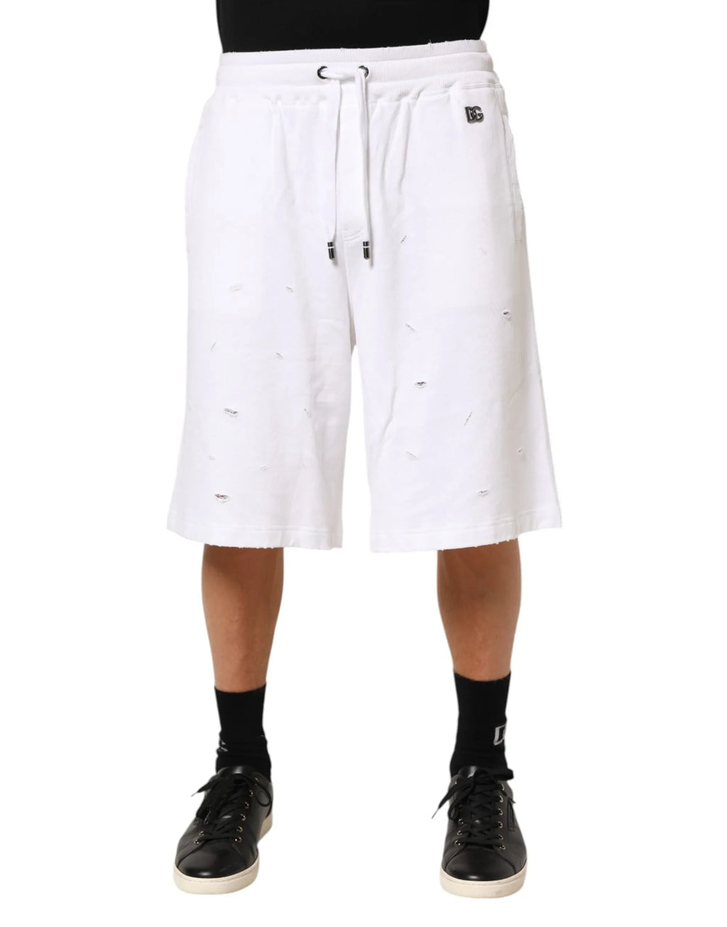 Dolce & Gabbana White Cotton Ripped Bermuda Sweatpants Shorts - Zeiniez