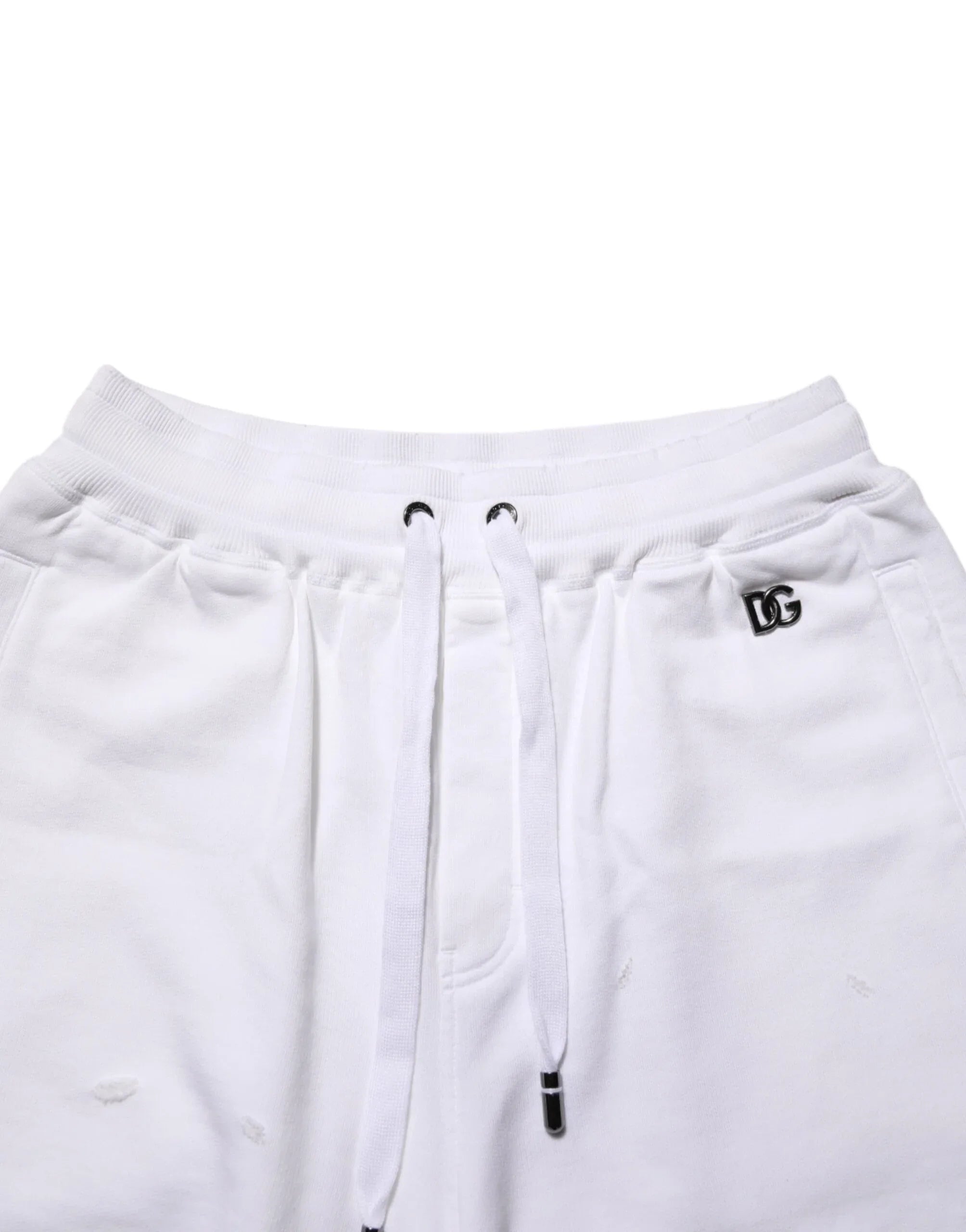 Dolce & Gabbana White Cotton Ripped Bermuda Sweatpants Shorts - Zeiniez