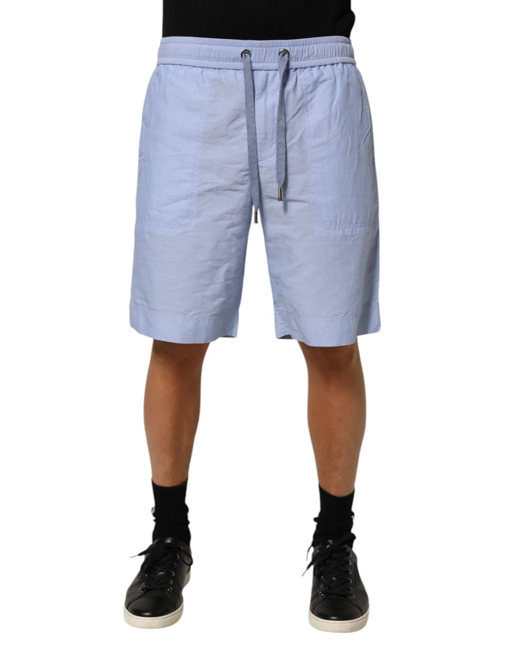 Dolce & Gabbana Light Blue Linen Mid Waist Men Bermuda Shorts - Zeiniez