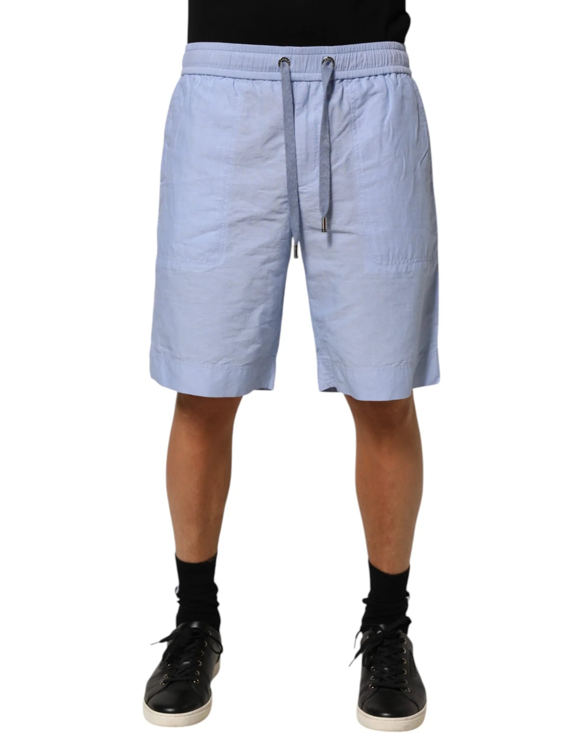 Dolce & Gabbana Light Blue Linen Mid Waist Men Bermuda Shorts - Zeiniez